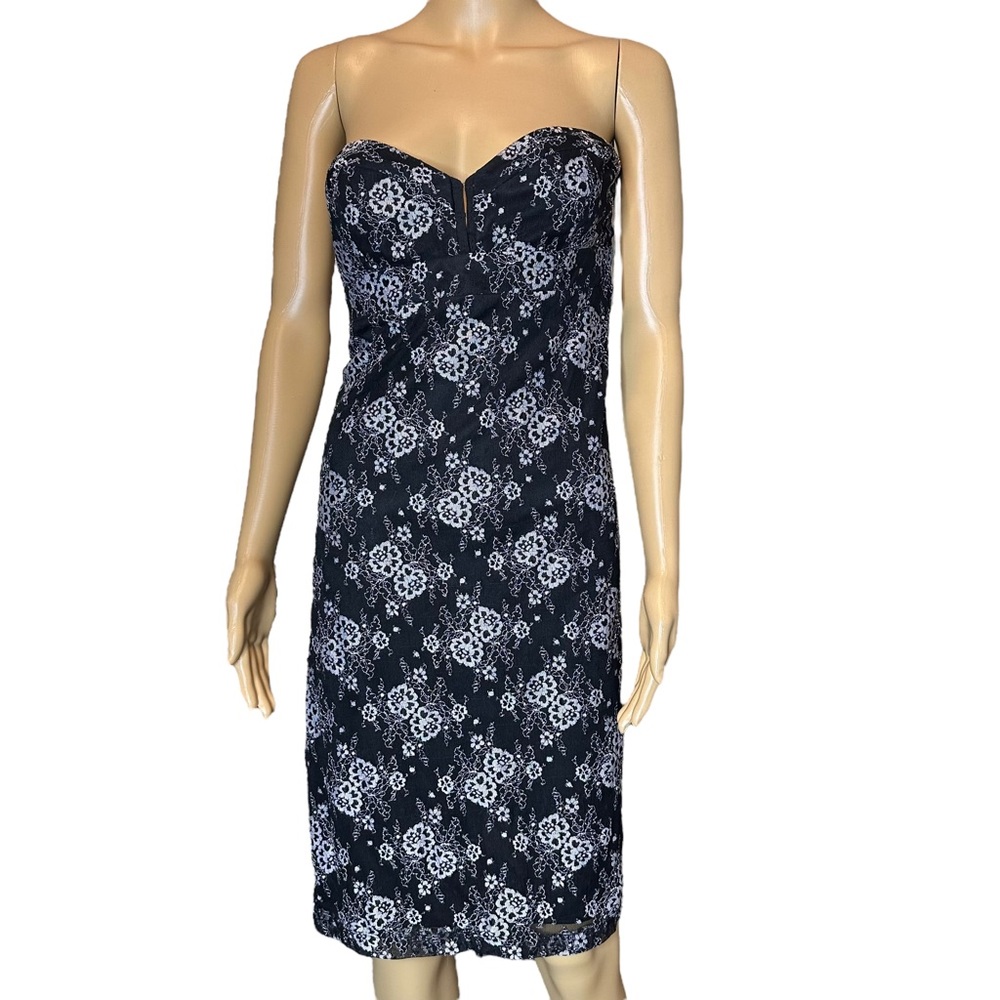Alexia Admor Strapless Bodycon Dress Large Black White Full Lace Lined Stretch